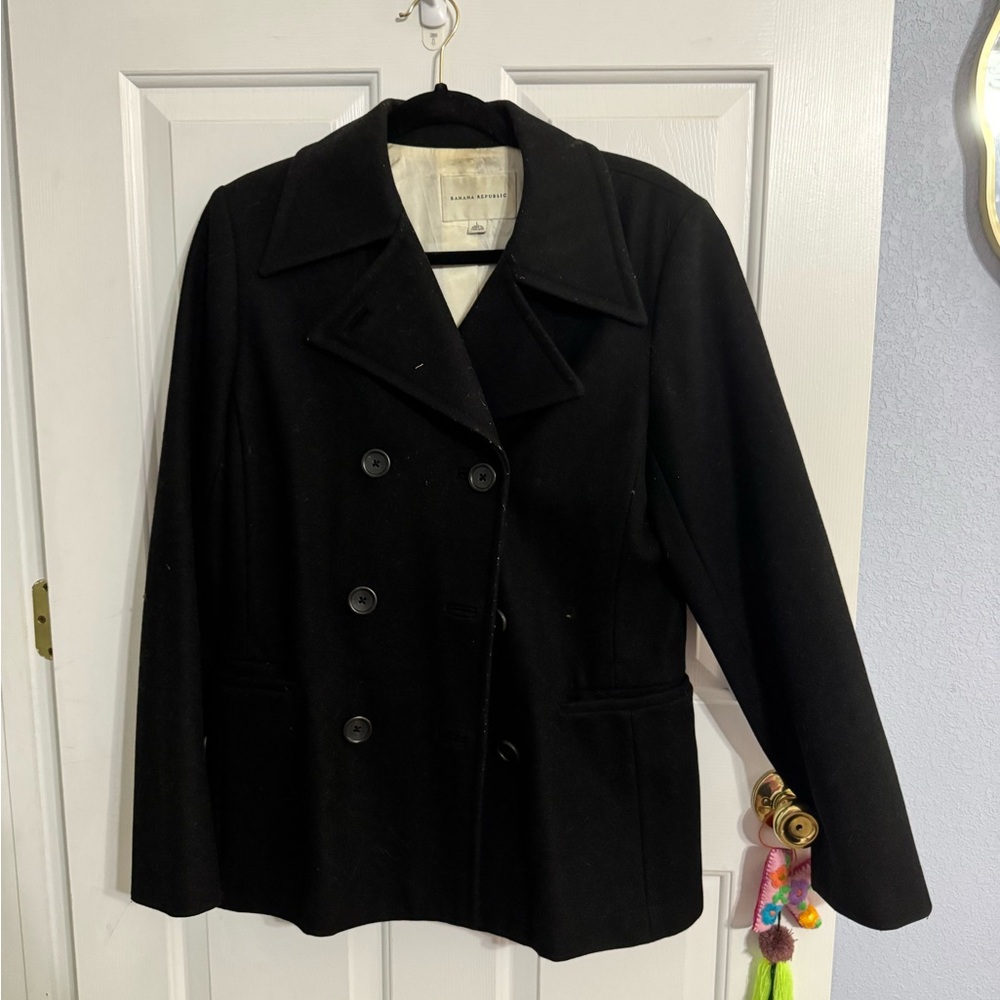 Banana Republic Black Double-Breasted Pea Coat